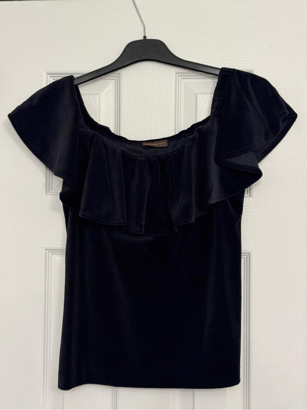 Vintage Yves Saint Laurent Black Off-Shoulder Ruffle Top